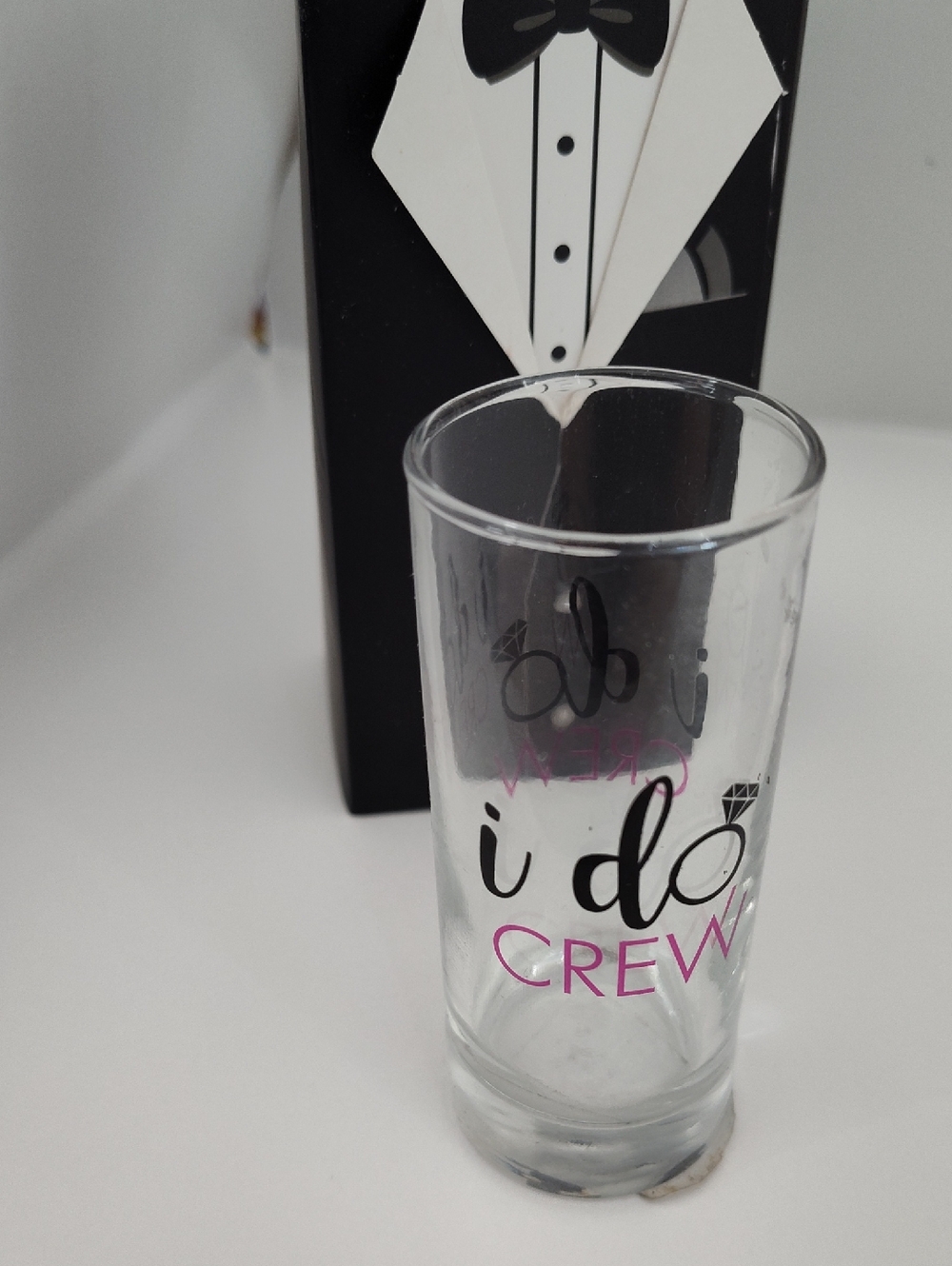Wedding Shot Glass Bachelor " I Do Crew/ Bachelorette 4 Inches Tall Clear Glass